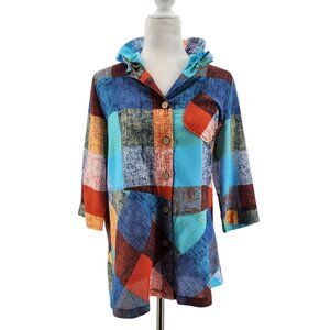 Terra SJ Apparel Signature Ruffle Collar Plaid Multicolor Button Shirt Top Small